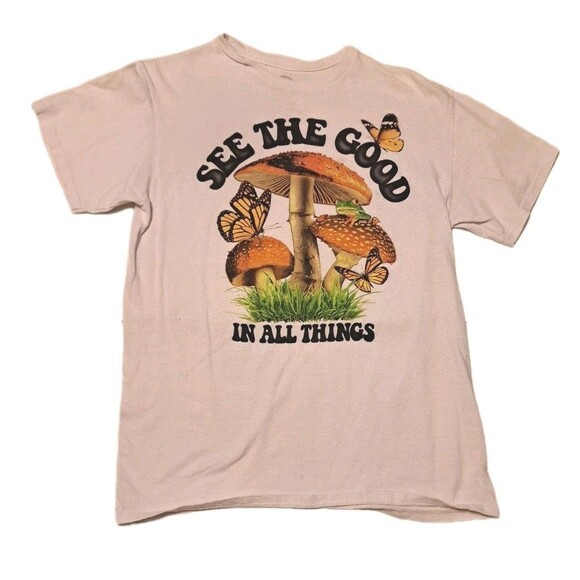 Dom Men’s Medium Graphic T-Shirt “See the Good in All Things” Mushrooms Cotton - Picture 1 of 7
